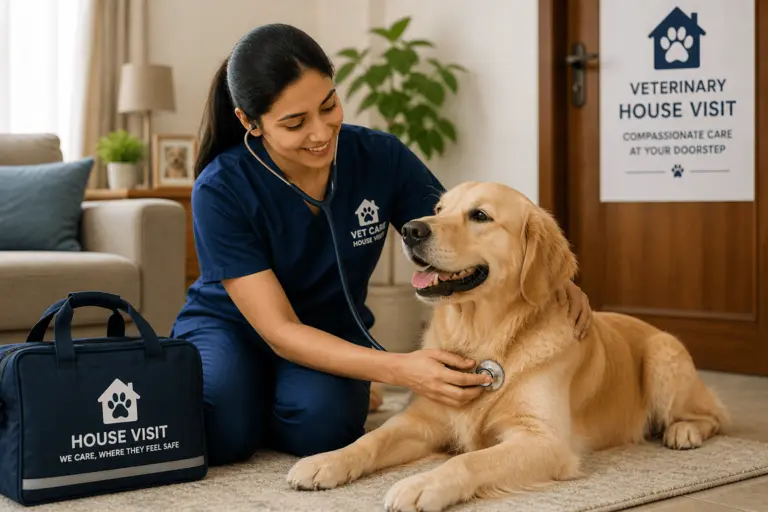 Vet examining dog at home — Little Angels Pet Clinic home visit Chennai